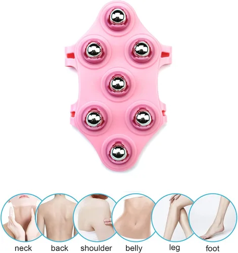 Vista 4 de Masajeador de guantes en forma de palma Manual de masaje de mano 7 Rodillo de 360 grados Bola de rodillo mental Rosa