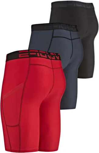 Vista 2 de DEVOPS Paquete de 3 o 5 pantalones cortos de compresión para hombre, pantalones cortos deportivos de elastano, para entrenamiento, correr