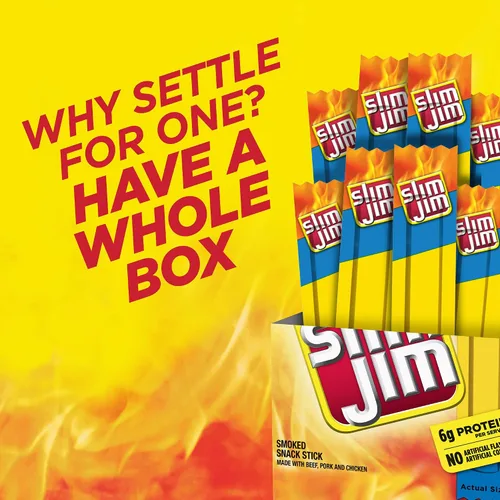 Vista 6 de Slim Jim Palitos de carne ahumada, sabor suave, 6g de proteína por porción, tamaño de aperitivo, relleno de calcetines, 0.28 onzas (14 unidades)