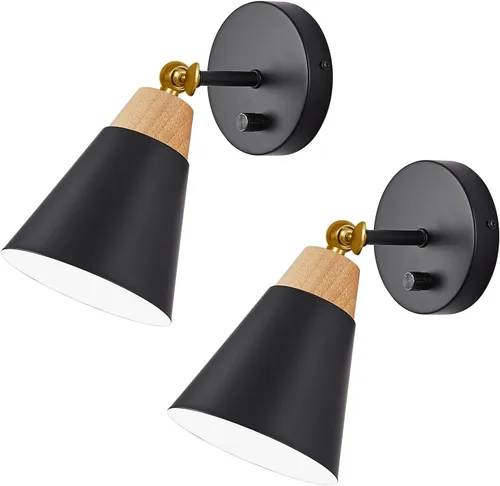 Vista 9 de Aplique de Pared con Pantalla de Metal, Interruptor de Encendido/Apagado, Lámpara Decorativa de Interior de Montaje en Pared con Brazo Articulado