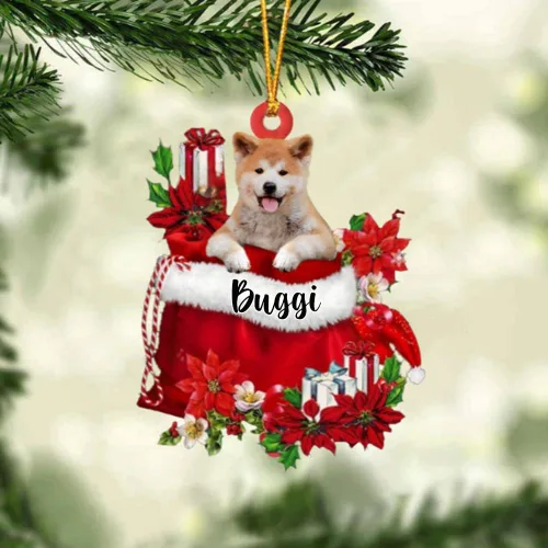 Vista 14 de Perro Akita Inu personalizado en bolsa de regalo, adorno de Navidad, nombre personalizado, regalo para amantes de los perros, familia, Navidad