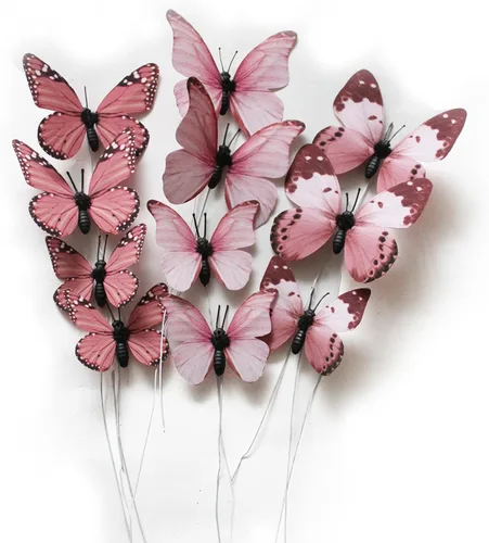 Vista 16 de Paquete de 12 decoraciones de mariposa, decoración de estacas de mariposa 3D, 2 tamaños de adorno de mariposa para el hogar, flores falsas