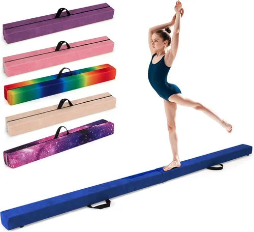 Vista 11 de Giantex Haz de equilibrio de 7/8/9 pies, haz de gimnasia plegable con asas de transporte, base de goma antideslizante para niños, haz de gimnasia
