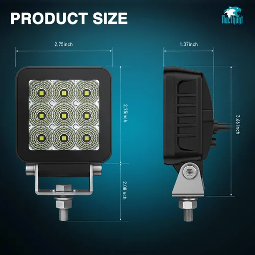 Vista 2 de Nilight Focos LED 2 PCS 3 Pulgadas 9LED Haz de Inundación Súper Delgados Cuadrados Luces de Conducción Lateral Offroad para Zanjas con EMC Integrado