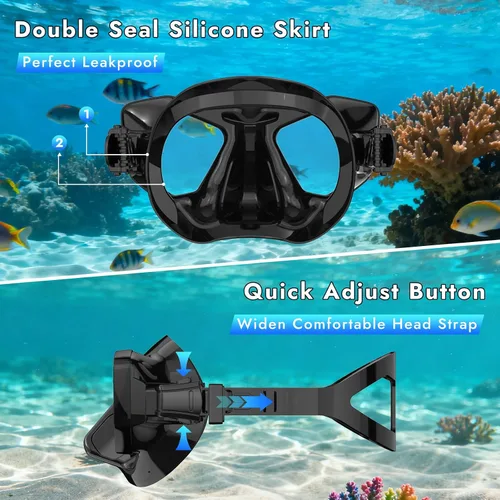 Vista 4 de Scuba Mask Adults, Snorkel Diving Mask, Freediving Mask, Snorkeling Gear Swimming Goggles HD Tempered Glass, Low-Volume Dive Mask with Nose Cover