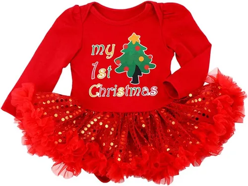 Vista 2 de My First Christmas - Disfraz de alce de reno para bebé niña, mameluco de tutú, disfraz de fiesta, ropa de princesa, 3 piezas