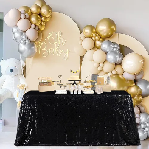 Vista 13 de Fanqisi Manteles de mesa de lentejuelas con purpurina azul bebé, 50 x 102 pulgadas, para decoración de mesa de baby shower, boda, niños, fiesta
