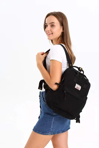 Vista 2 de Mochila LuckyZ de lona, ligera, estilo informal, para la escuela, para viaje, mediana, bolso de mano para mujer, Negro), Owl-Black