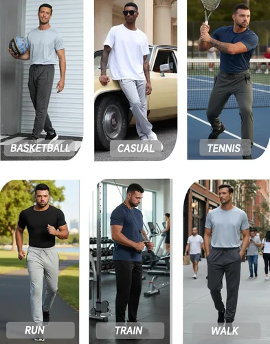 Vista 6 de RPOVIG Pantalones deportivos para hombre, paquete de 3 bolsillos con cremallera, pantalones deportivos para hombre, ropa de entrenamiento atlético