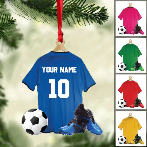 Vista 23 de Adorno de fútbol personalizado, adorno de Navidad de jugador de fútbol personalizado con nombre y número, regalo deportivo único para hombres