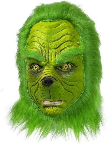 Vista 3 de WPOYM Máscara de Navidad para cosplay, accesorios de máscara de monstruo verde, accesorios de disfraz de mascarada, máscara de cabeza completa