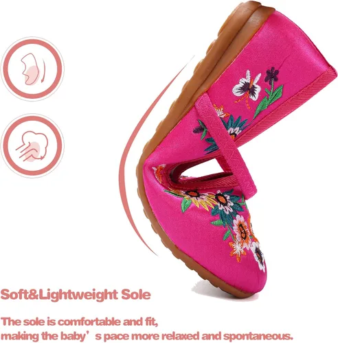 Vista 5 de Encanto - Zapatos de disfraz de Mary Jane, zapatos planos de punta redonda, punta baja, zapatos de ballet con bordado floral para niñas, Halloween