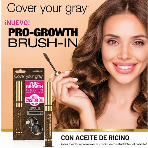 Vista 4 de Cover Your Gray Retocar el cabello Pro-Growth con aceite de ricino, marrón oscuro