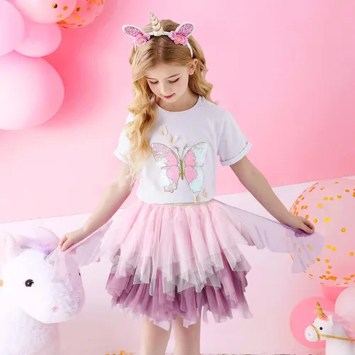 Vista 5 de DXTON Vestidos tutú para niñas y niñas, falda de tul con flores arcoíris