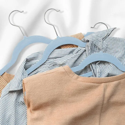 Vista 6 de Casafield 50 perchas de terciopelo para niños, tamaño de 14 pulgadas, color azul claro