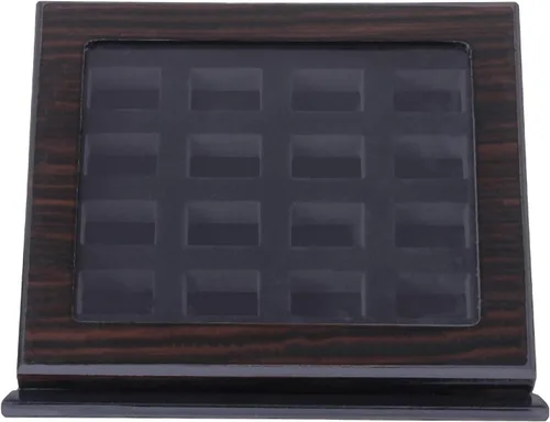 Vista 4 de Vitrina de anillo de campeonato, caja de madera para anillos deportivos (16 ranuras, inclinada, negro)
