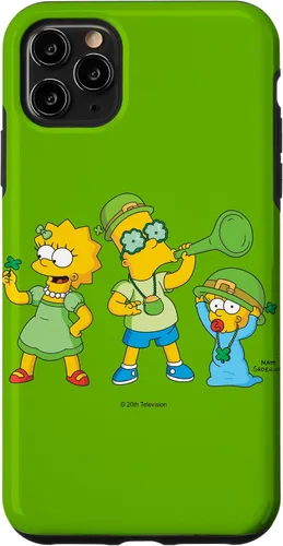 Vista 11 de Funda verde para iPhone 15 The Simpsons Lisa Bart Maggie Día de San Patricio