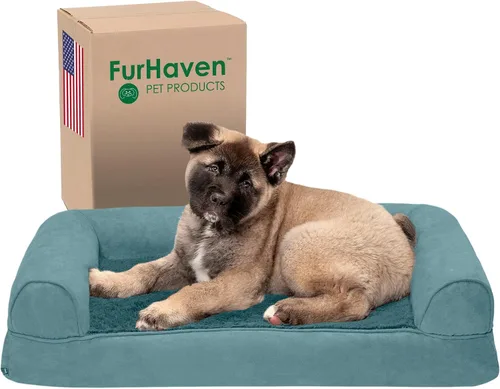 Vista 16 de Furhaven Cama para perro de espuma viscoelástica para perros medianos y pequeños con cojines extraíbles y funda lavable, para perros de hasta 35