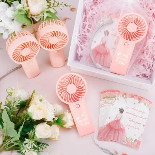 Vista 7 de Mini ventiladores de mano para quinceañera, 25 unidades, color rosa Membrillo rosa
