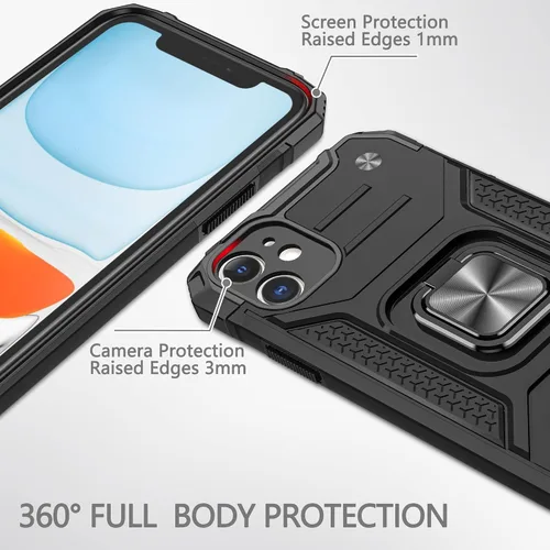 Vista 7 de Funda para iPhone 11, para iPhone 11 con 3 protectores de pantalla de vidrio templado, anillo magnético integrado de grado militar con soporte
