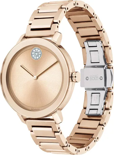 Vista 2 de Movado Bold Evolution - Reloj de cuarzo de acero inoxidable y pulsera para mujer, color oro rosa (modelo 3600650), Oro Rosa, Reloj de cuarzo