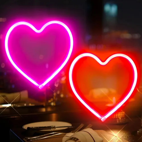 Vista 10 de Letrero de neón con forma de corazón rosa, funciona con pilas o USB, luces LED para decoración del día de San Valentín, regalos de San Valentín
