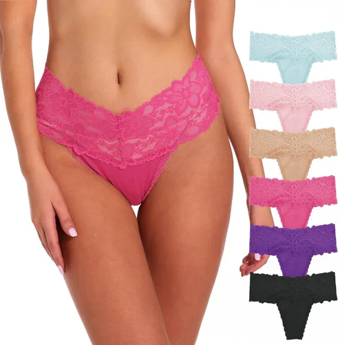 Vista 9 de Tanga de encaje retro de cintura alta para mujer, sin costuras, ropa interior de algodón de talla grande resistant long-lasting lace,tummy-control 1