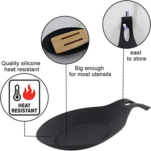 Vista 12 de Paquete de 3 cucharas de silicona para la parte superior de la estufa, soporte de utensilios de cocina resistente al calor, soporte de cuchara