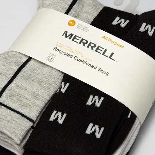 Vista 3 de Merrell Calcetines acolchados reciclados para hombres y mujeres, unisex, paquete de 6 pares, banda de soporte de arco y gestión de la humedad