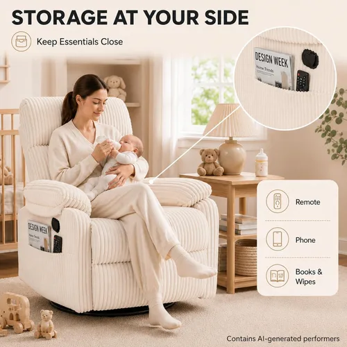 Vista 8 de Mecedora para cuarto de bebé, reclinable manual giratorio Pana beige