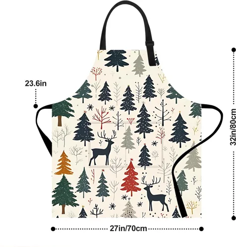 Vista 2 de Delantal de cocina para el hogar, cocina, horneado, jardinería, para mujeres y hombres, con bolsillos, impermeable, 32 x 28 pulgadas