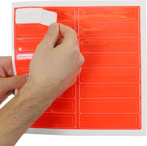 Vista 5 de MyHardHatStickers Tiras reflectantes retro duraderas para casco en color naranja fluorescente y azul - 1" x 4", paquete de 16, pegatinas para casco