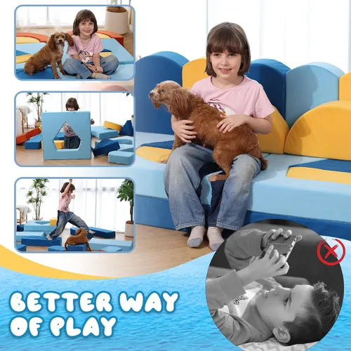 Vista 10 de Erament Sofá de Juego Modular para Niños de 22 Piezas para Niños Pequeños - Sofá Cama para Niños para Sala de Juegos, Muebles Convertibles