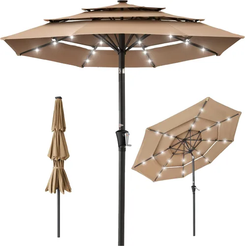 Vista 46 de Best Choice Products - Sombrilla solar de 10 pies de 3 niveles para patio, sombrilla de sol para exteriores, mercado, patio trasero, terraza, junto