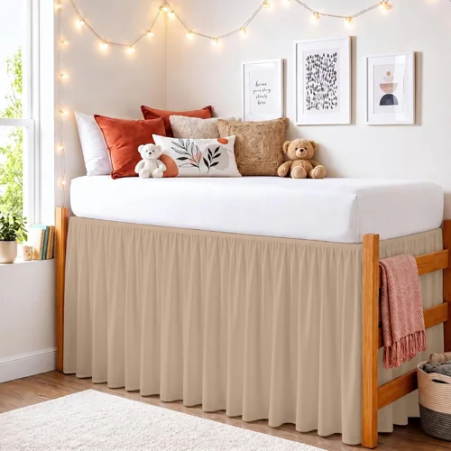 Vista 27 de Dorm Ruffle Twin XL 28" Drop Extra Long BedSkirt, Premium Brushed Microfiber Tailored Drop, Put On Elastic Long Dust Ruffle, Split Corner, Bedroom