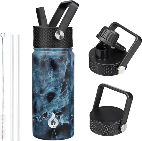 Vista 102 de BJPKPK Botellas de Agua Aisladas con Tapa de Pajita, Botella de Agua de Acero Inoxidable de 18oz, Termo Frío Caliente con 3 Tapas, Vaso de Viaje a