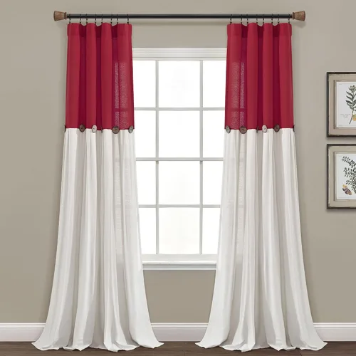 Vista 36 de Lush Decor - Panel de cortina de ventana con botón de lino, único, 40 pulgadas de ancho x 84 pulgadas de largo, negro y blanco claro - Cortinas
