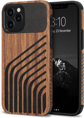Vista 14 de TENDLIN Compatible con iPhone 12 Mini Funda de Grano de Madera con Textura de Fibra de Carbono Diseño de Cuero Híbrido Funda Negra