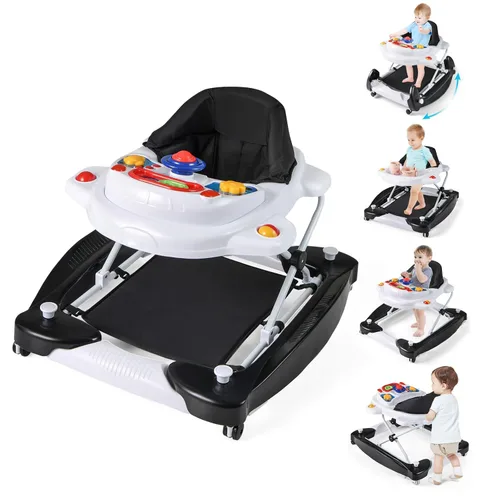 Vista 10 de BABY JOY Andador de bebé 6 en 1, andador de bebé plegable con ruedas, altura ajustable, música, luces, modo saltador y balancín, andadores de bebé