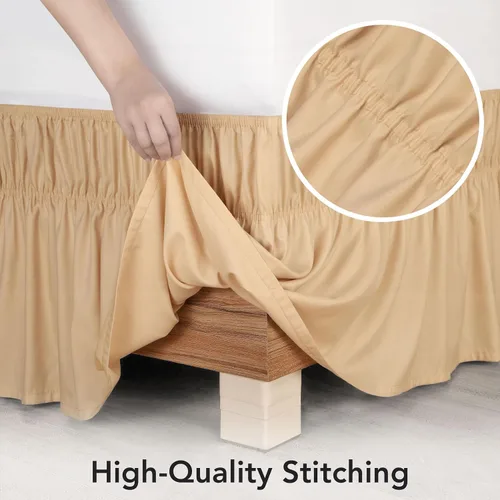 Vista 5 de Wrap Around Queen Bed Skirt, Easy Fit Elastic Belt, 16 Inch Drop, Beige