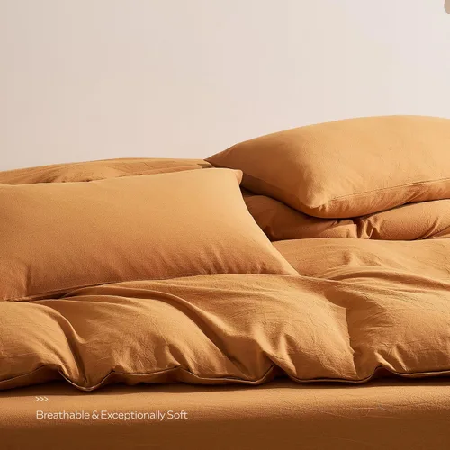 Vista 3 de JELLYMONI Fundas de almohada 100% algodón lavado, estándar, cierre de botón Naranja ámbar