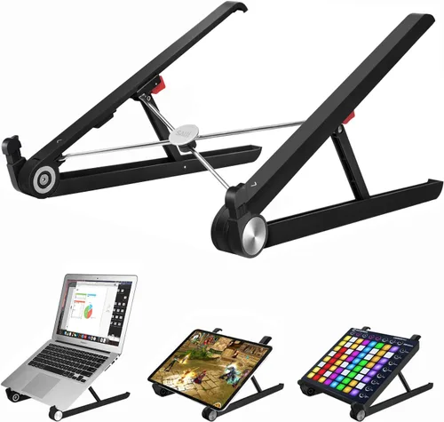 Vista 8 de SAIJI Soporte para computadora portátil para escritorio, elevador estable para laptop con alfombrilla de mouse plegable, soporte de computadora