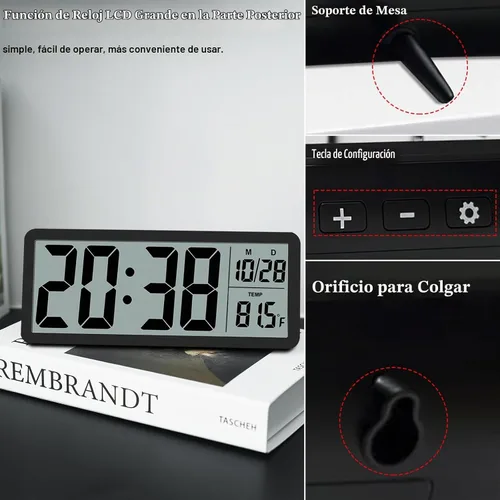 Vista 5 de Reloj de Pared LCD Digital Fácil de Configurar, Pantalla LCD de 8.5 Pulgadas con Pantalla de Hora/Fecha/Temperatura, Reloj de Escritorio Digital