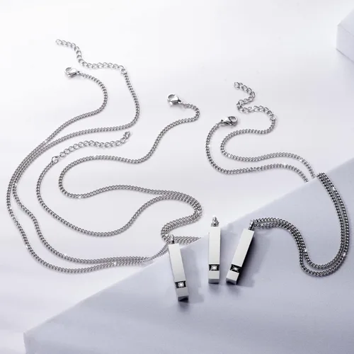 Vista 2 de Paquete de 3 collares de urna para cenizas, joyería conmemorativa de cremación para cenizas, urna de barra de circonita cúbica, colgante de urna