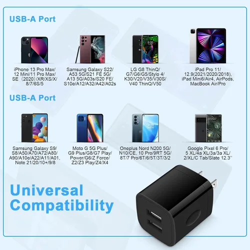 Vista 6 de Enchufes USB Adaptador de corriente de pared Dual USB Enchufe Eléctrico Cubo de Carga Compatible iPhone 17e 17 Pro Max Air 16e 16 Plus 15 14 13 12