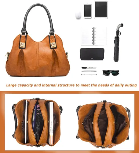 Vista 4 de KingTo Juego de 4 bolsos retro para mujer, elegantes bolsas de hombro con asa superior suave