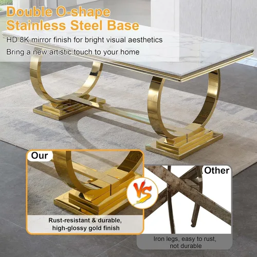 Vista 5 de Juego de mesa de comedor moderno de mármol para 6, sillas de mesa de cocina, juego de 7 piezas con mesa de comedor de imitación de mármol blanco