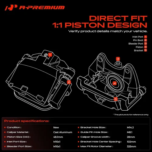 Vista 3 de A-Premium Conjunto de Pinza de Freno de Disco con Soporte Compatible con Modelos Buick, Chevy, GMC, Isuzu, Olds y Saab - Rainier, SSR, Trailblazer