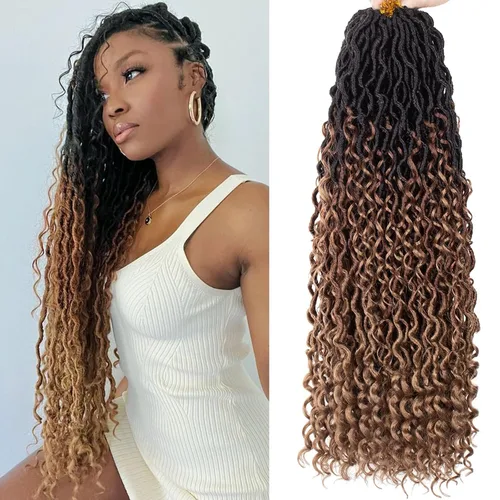Vista 37 de Goddess Locs - 8 paquetes de cabello de ganchillo Goddess Locs de 10 pulgadas, pelo corto de imitación de ganchillo con rizos pre-enrollados