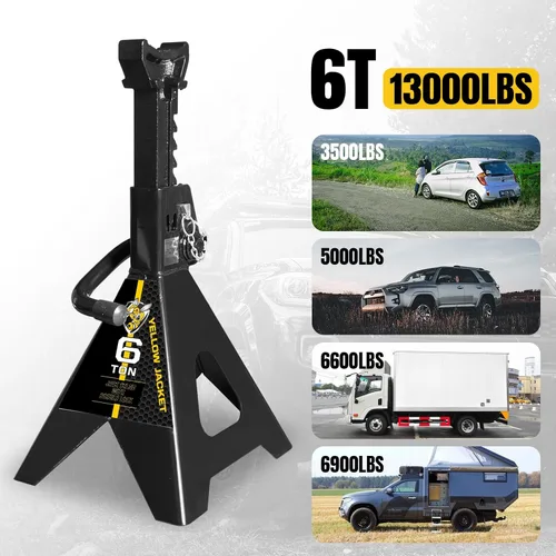 Vista 6 de YELLOW JACKET - Soportes de gato de 6 toneladas con doble bloqueo para levantar coches y SUV, acero de alta resistencia, capacidad de 13000 lb, 1